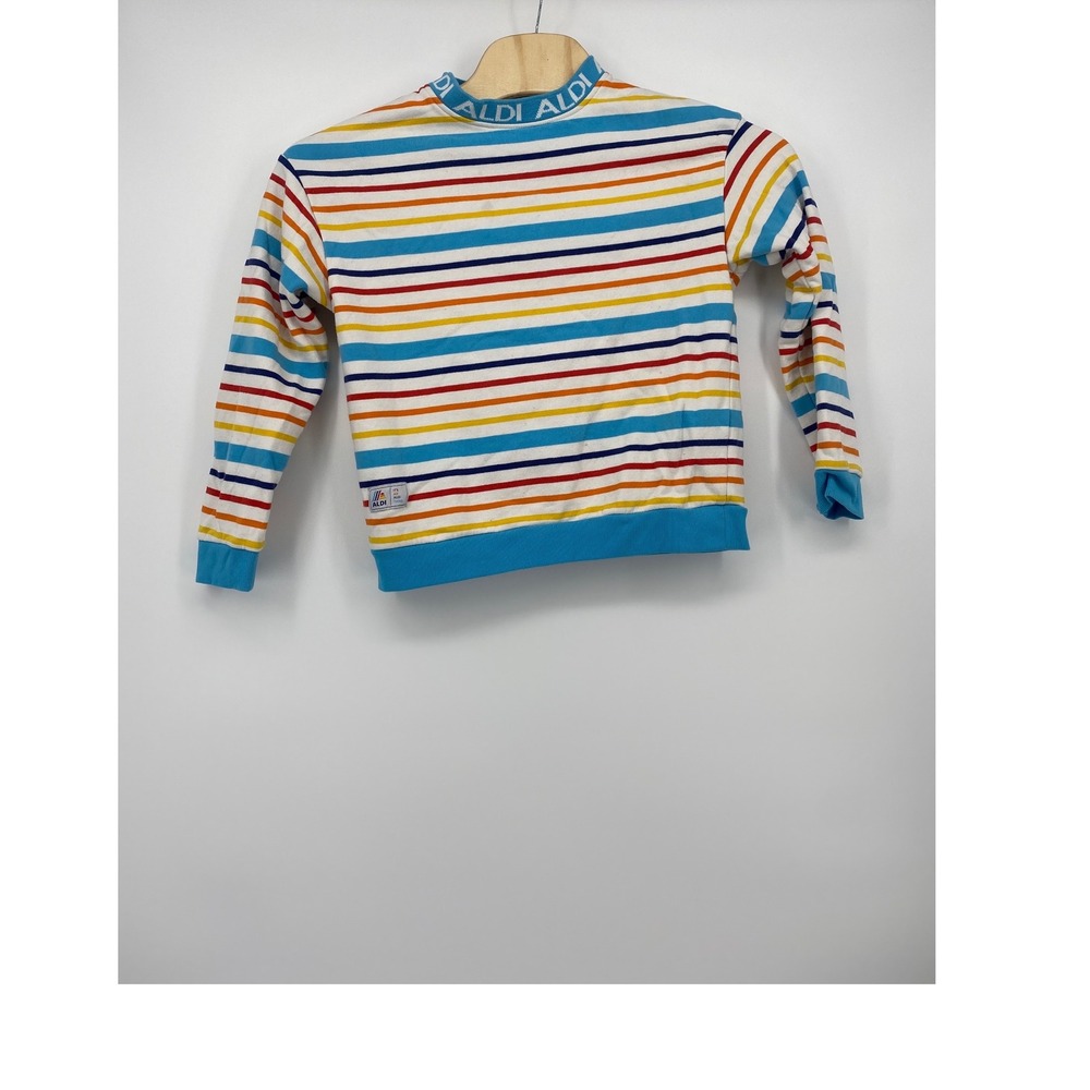 Aldi Gear Sweatshirt Medium Multi Color Striped Mock Neck Pullover Excellent